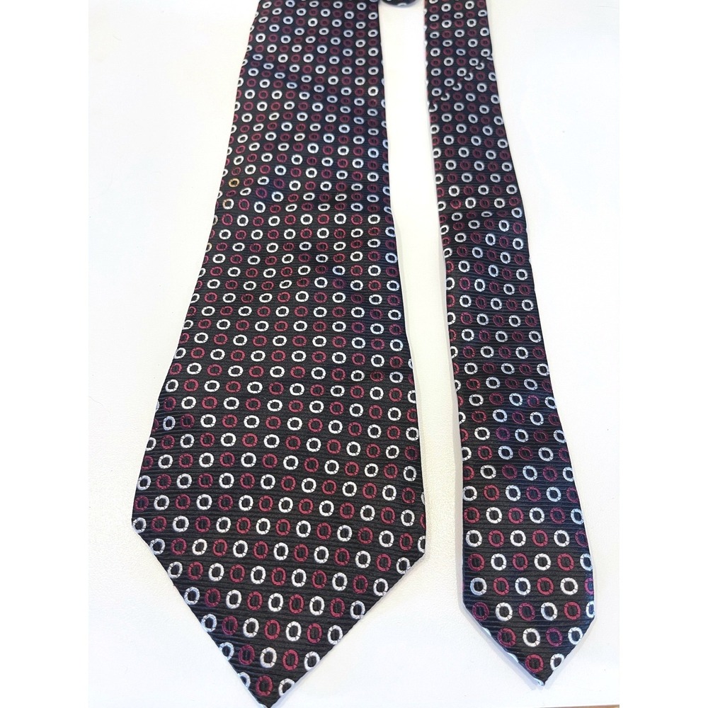 Chaps Mens Silk Tie Burgundy‎ White Circles Pattern